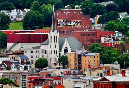 Aerial view of Saint Patrick Roman Catholic Church in Pottsville, PA